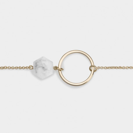 PULSERA ORO CON ARO, HEXÁGONO EFECTO MÁRMOL
